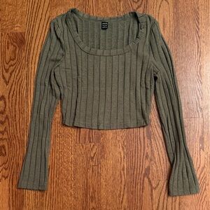 SHEIN ribbed cropped Olive Knit long sleeve Top
